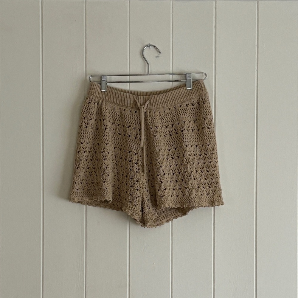 House of Harlow 1960 Tan High Waist Knit Shorts
